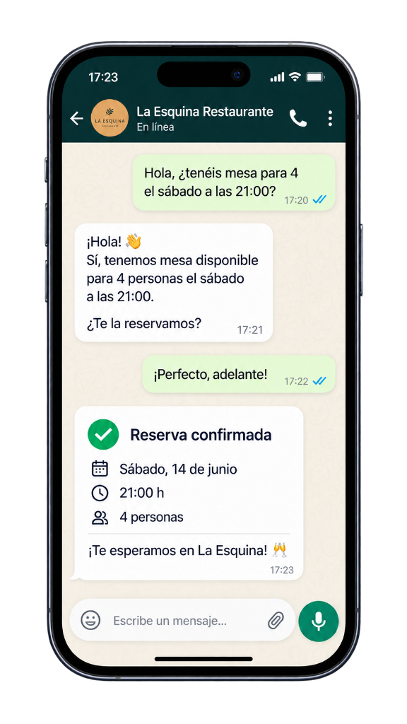 Confirmación de reserva en WhatsApp en iPhone